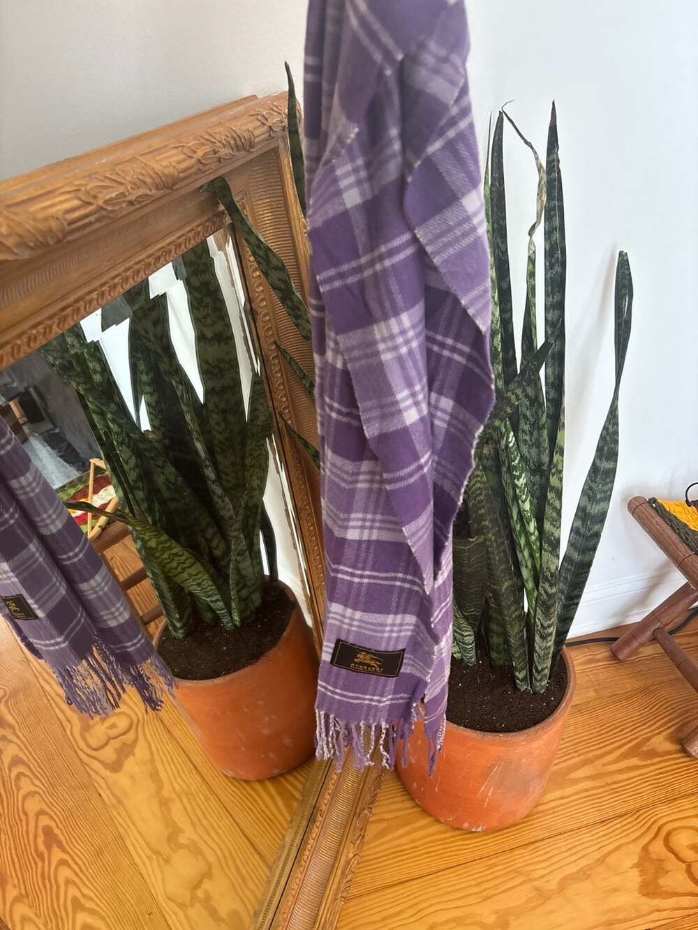 Burberry Purple Plaid Check Fringed Scarf - Picture 4 of 4